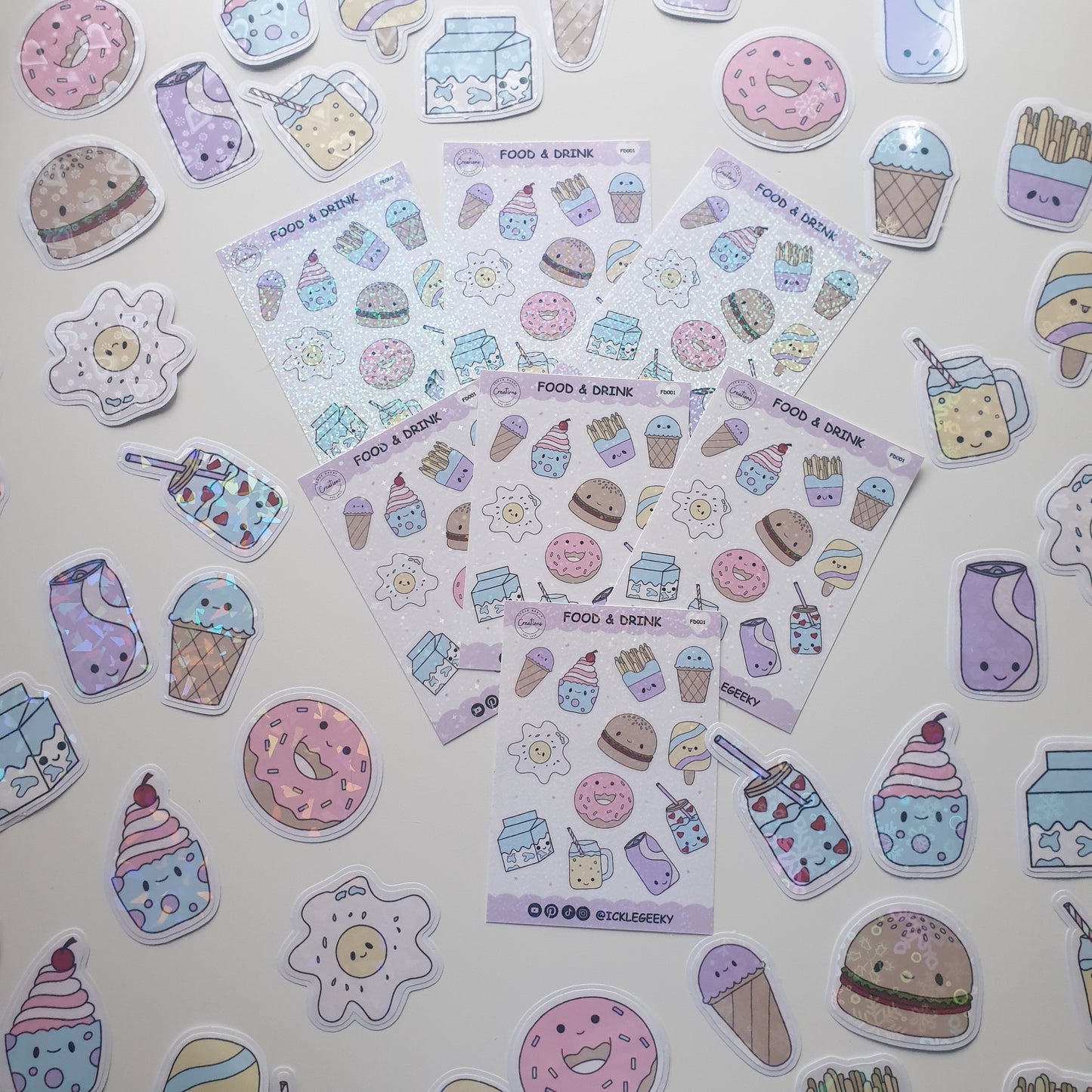 Cute Kawaii Holographic Star Food & Drink A6 Sticker Sheet