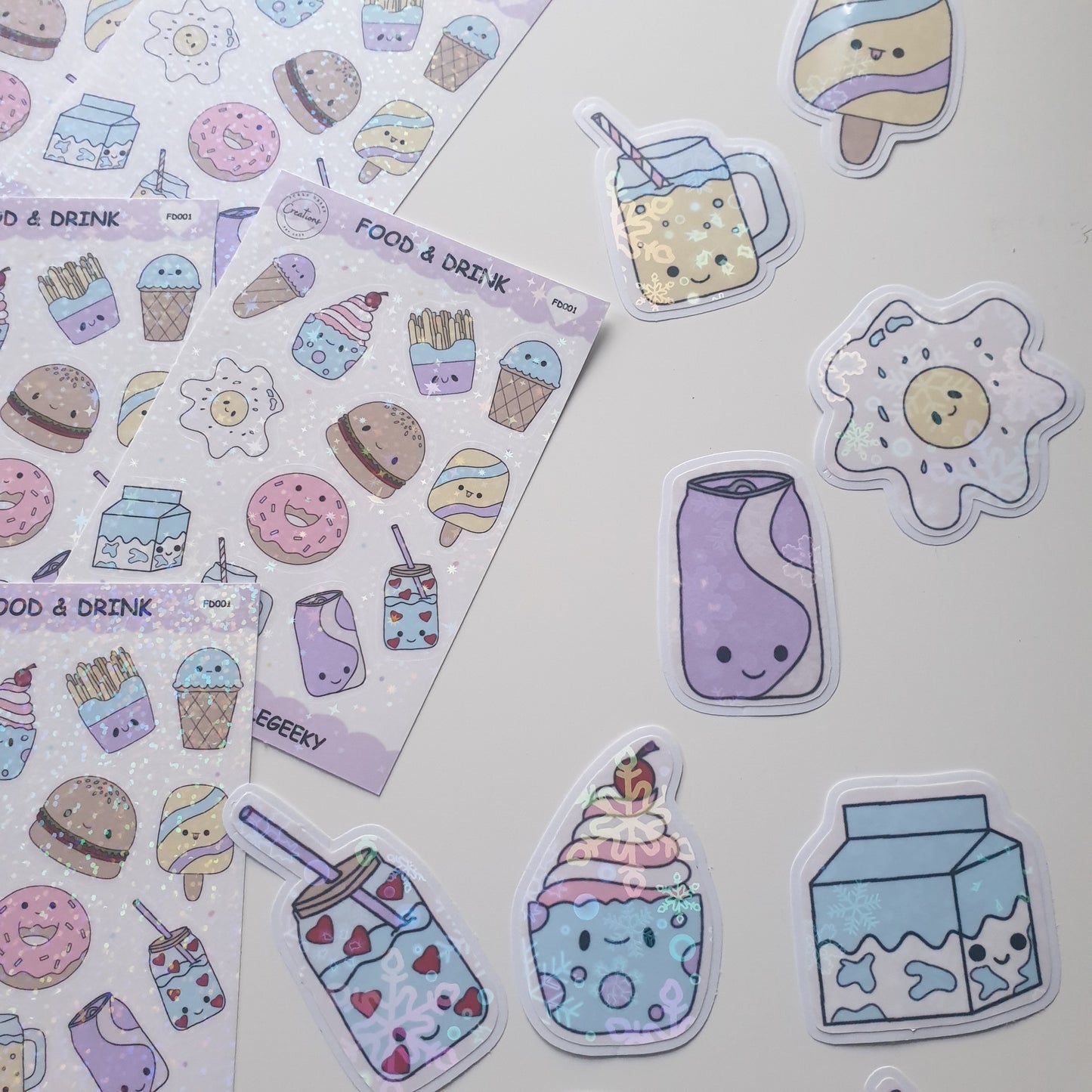 Cute Kawaii Holographic Ice Lolly Die Cut Stickers -  Adorable Kawaii Decorative Handmade Stickers