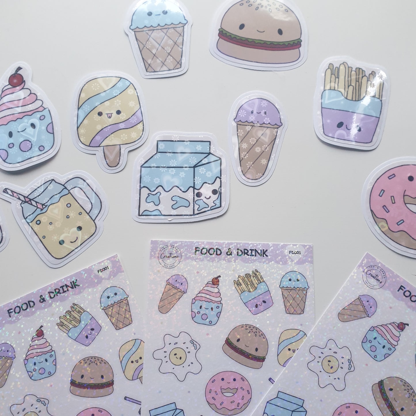 Cute Kawaii Holographic Ice Lolly Die Cut Stickers -  Adorable Kawaii Decorative Handmade Stickers