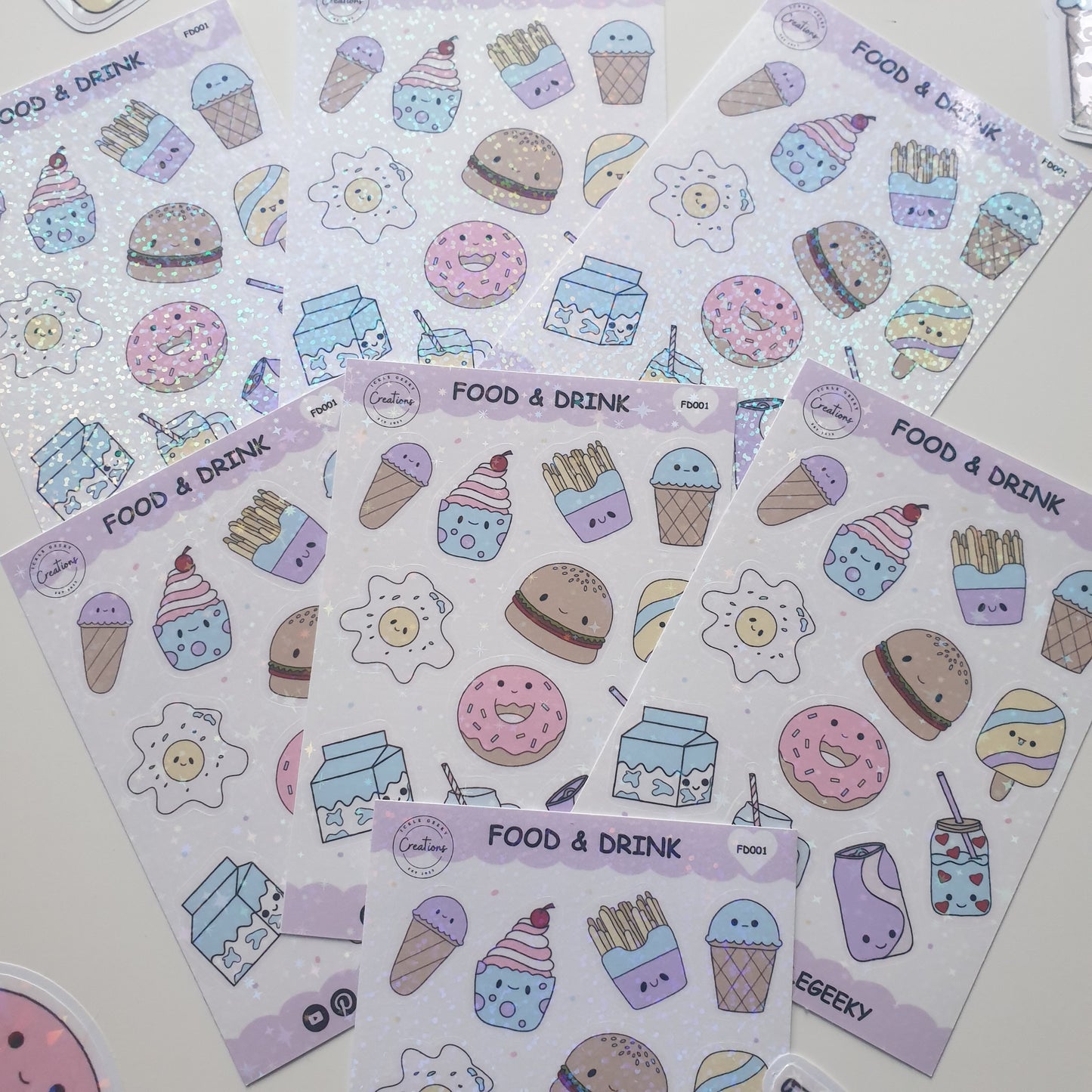 Cute Kawaii Holographic Star Food & Drink A6 Sticker Sheet