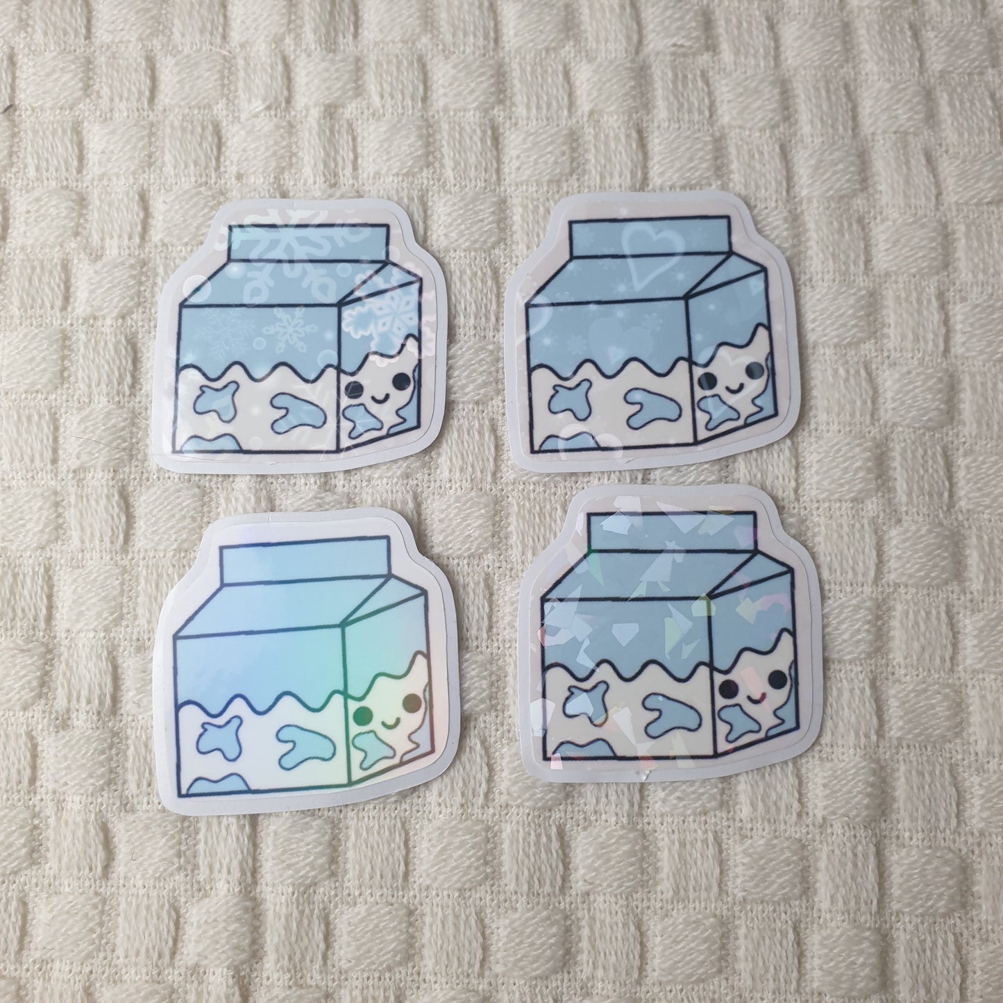 Cute Kawaii Holographic Milk Carton Die Cut Stickers -  Adorable Kawaii Decorative Handmade Stickers