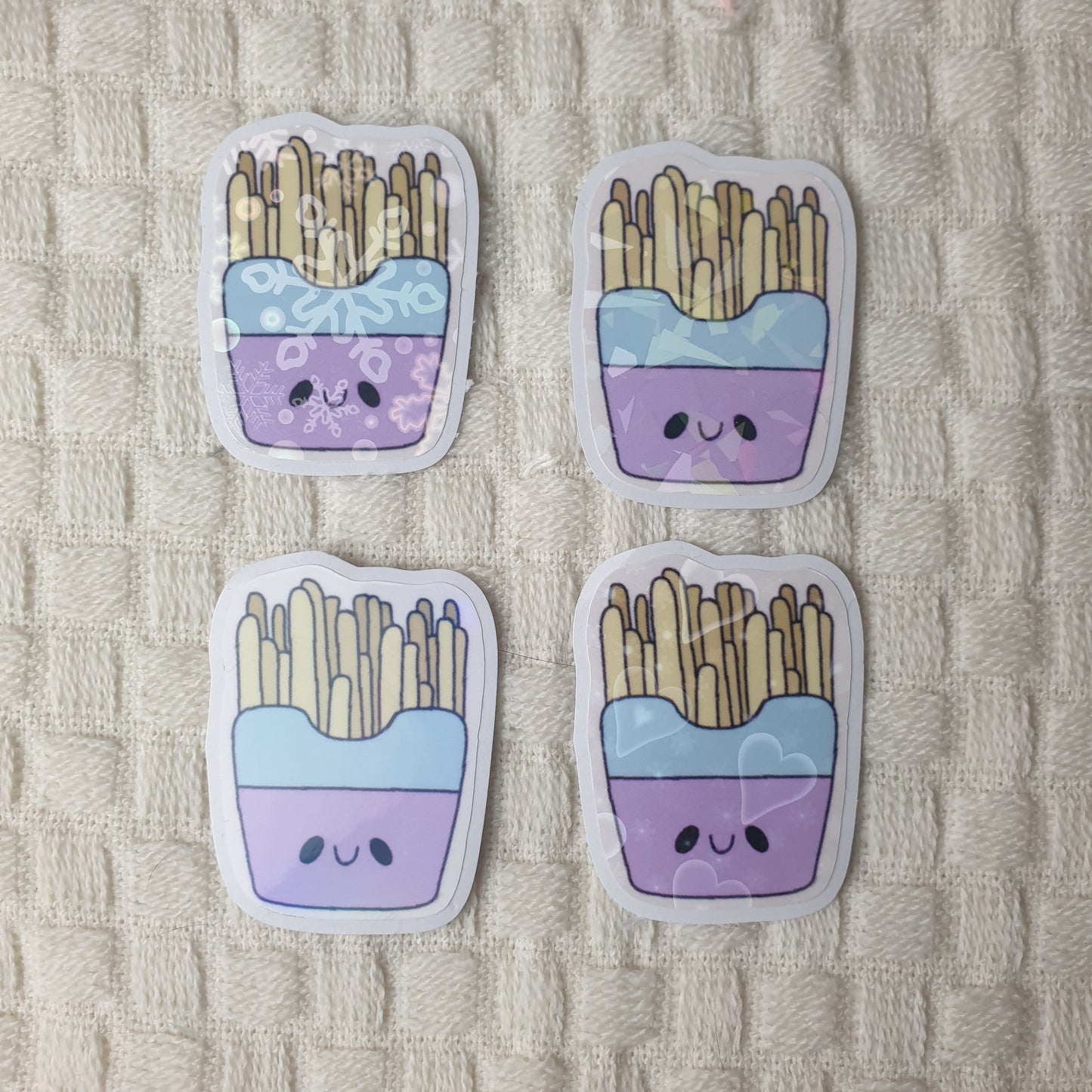 Cute Kawaii Holographic French Fries Die Cut Stickers -  Adorable Kawaii Decorative Handmade Stickers