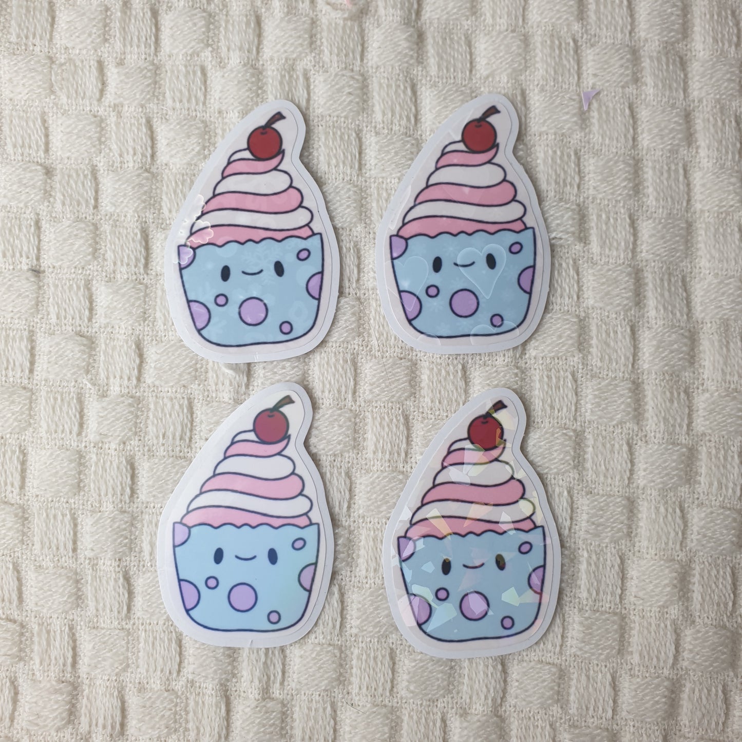 Cute Kawaii Holographic Cupcake Die Cut Stickers -  Adorable Kawaii Decorative Handmade Stickers