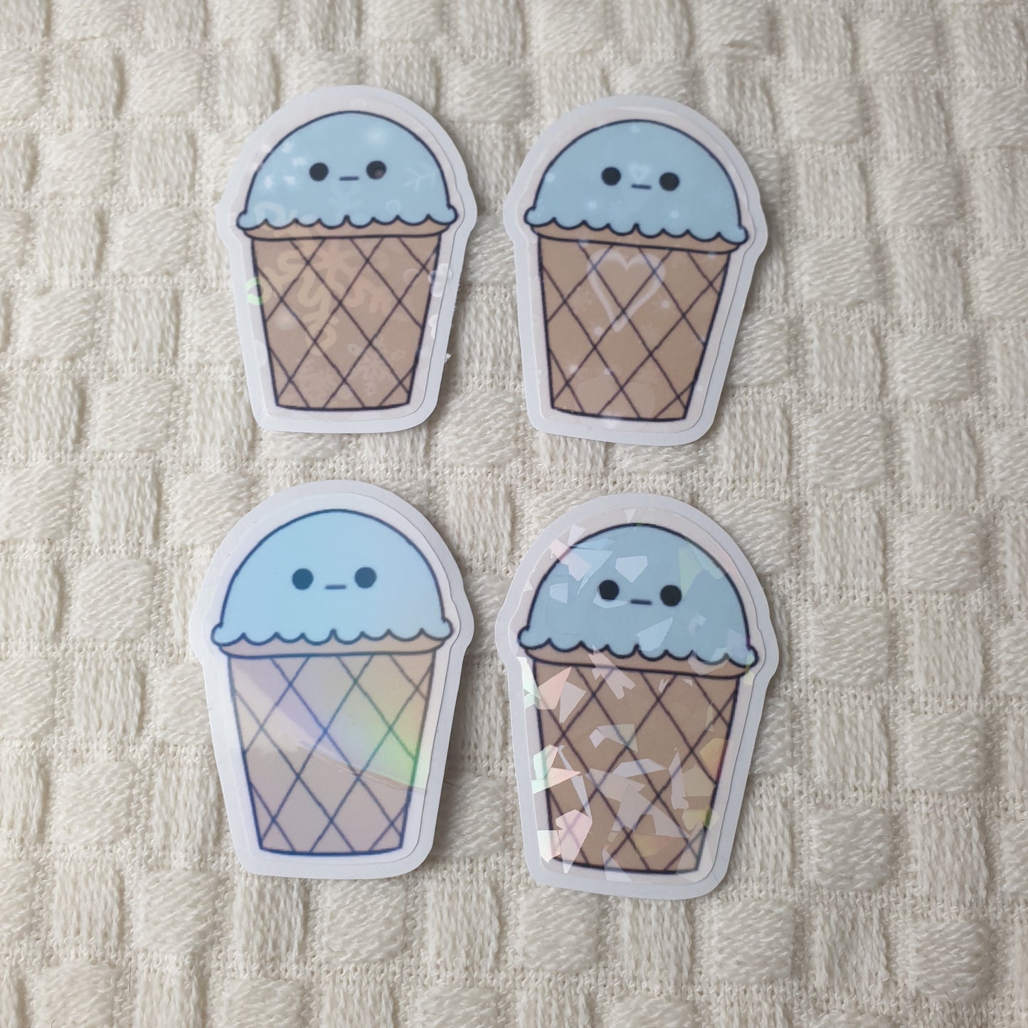 Cute Kawaii Holographic Ice Cream Cup Die Cut Stickers -  Adorable Kawaii Decorative Handmade Stickers