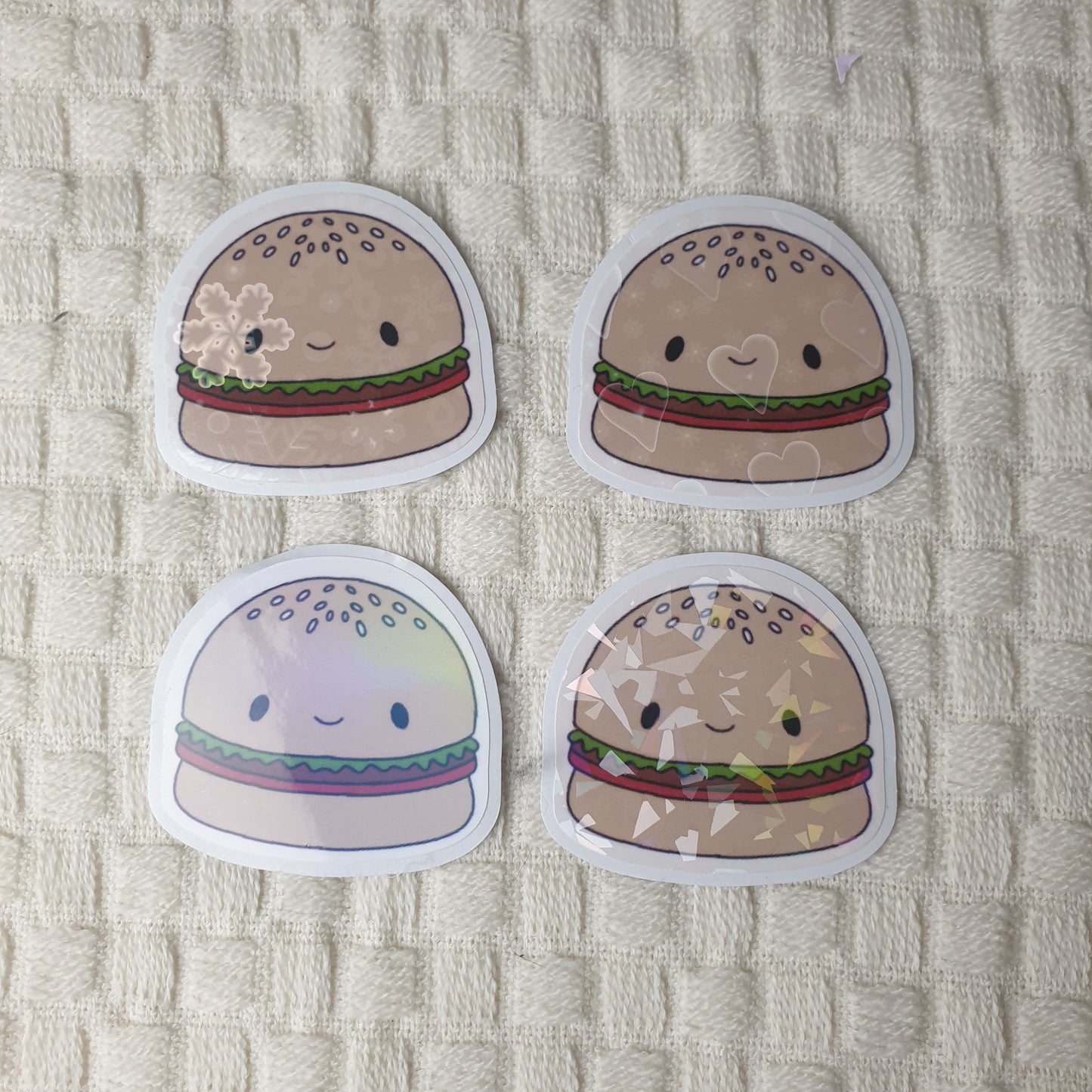 Cute Kawaii Holographic Burger Die Cut Stickers -  Adorable Kawaii Decorative Handmade Stickers