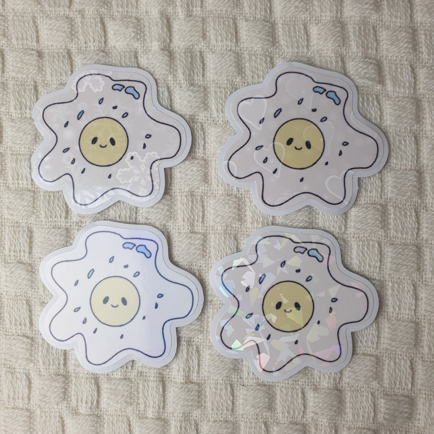 Cute Kawaii Holographic Fried Egg Die Cut Stickers -  Adorable Kawaii Decorative Handmade Stickers