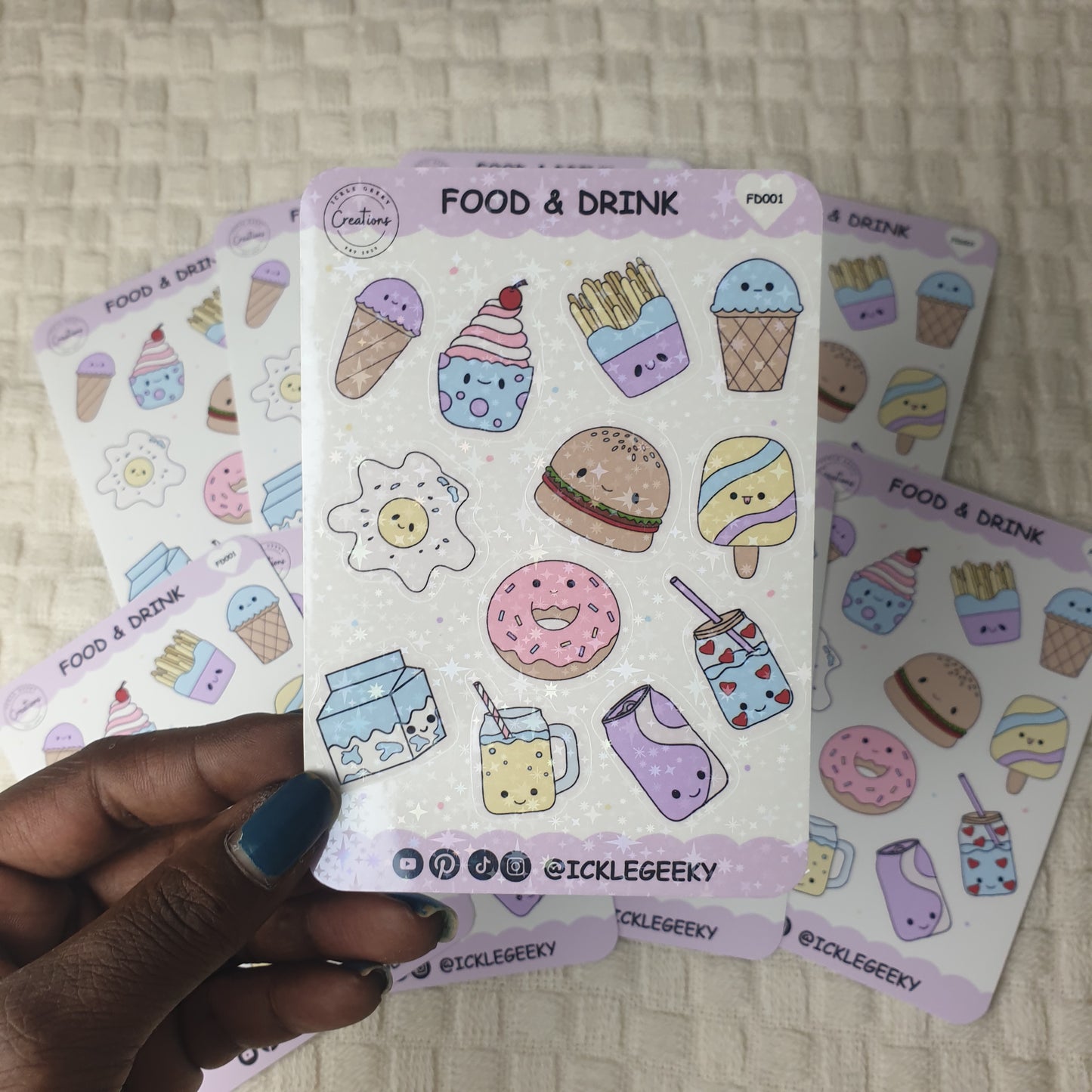 Cute Kawaii Holographic Star Food & Drink A6 Sticker Sheet