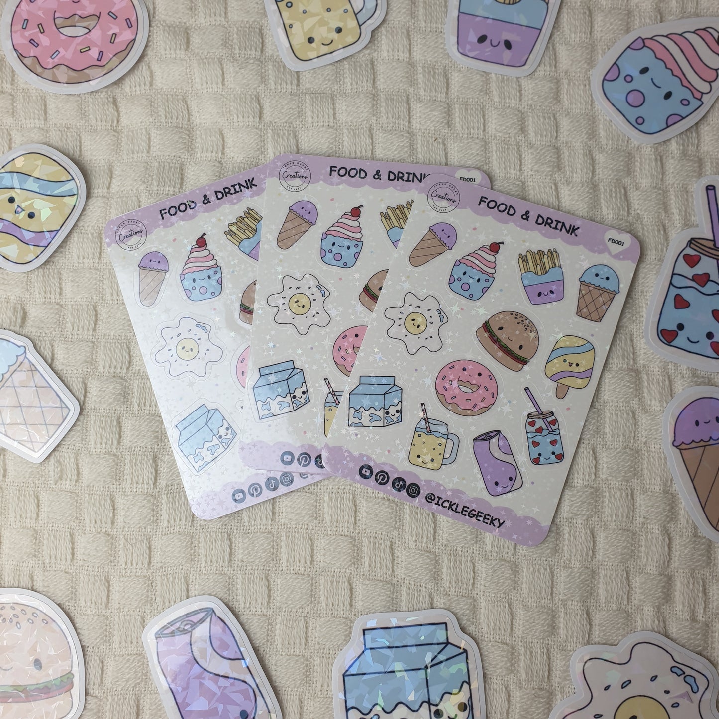 Cute Kawaii Holographic Star Food & Drink A6 Sticker Sheet